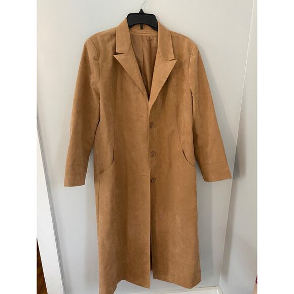 Womens Vintage Tan Brown Long Winter Button Up Peacoat 14 Made in USA - Picture 1 of 11
